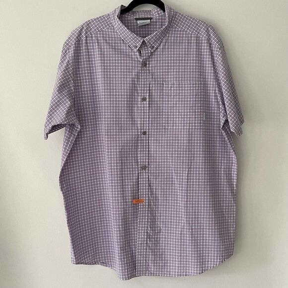 Columbia purple‎ plaid 100% cotton short sleeve button front shirt mens size XXL - Picture 1 of 4
